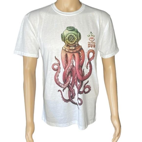 La Paz California Sur Graphic White T-Shirt, octopus- Size Large - Picture 1 of 12